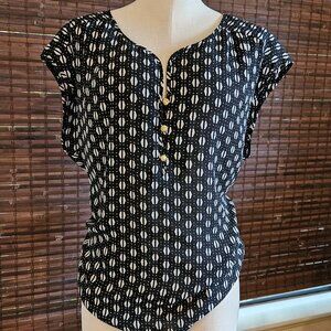 Daniel Rainn Women's Large Black & White Sleeveless Henley Blouse Shirt